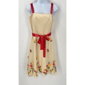 Spenser Jeremy Embroidered Chiffon Tea Dress Size 6 Floral Satin Ribbon Belt